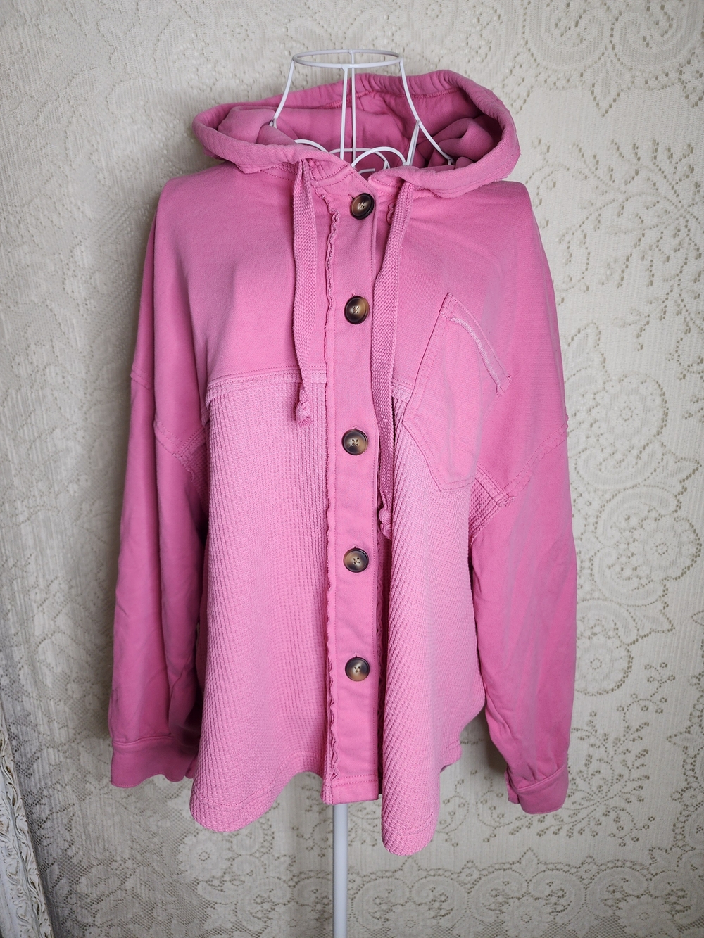 American Eagle Outfitters Pink Hooded Button-Front Sweatshirt